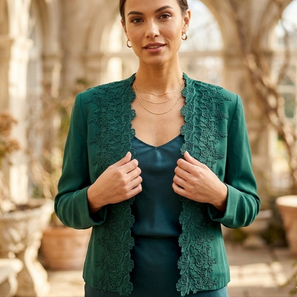 Vintage 90s Wild Rose Embroidered Evening Jacket